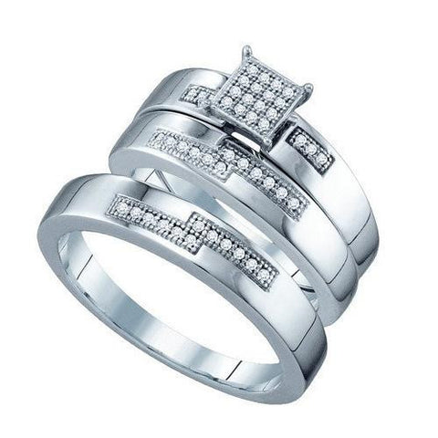 925 Sterling Silver White 0.15CTW DIAMOND MICRO PAVE TRIO SET