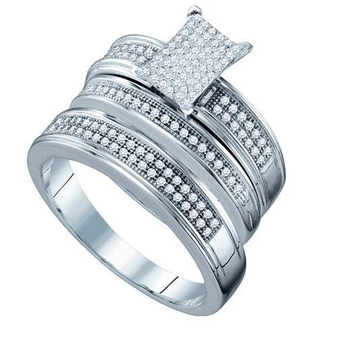 925 Sterling Silver White 0.42CT DIAMOND MICRO PAVE TRIO SET