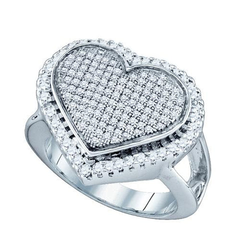 925 Sterling Silver White 0.55CTW DIAMOND  MICRO PAVE HEART RING