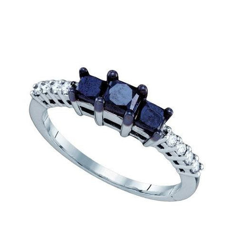 10K White-gold 0.98CTW BLACK DIAMOND  3 STONE RING