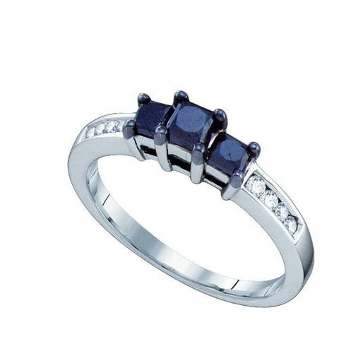 10K White-gold 0.83CTW BLACK DIAMOND  3 STONE RING