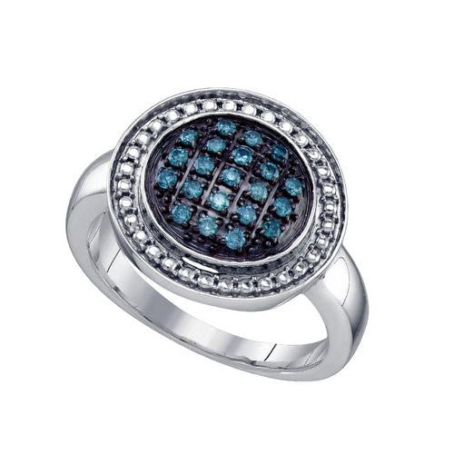 925 Sterling Silver White 0.20CT BLUE DIAMOND  CLUSTER RING