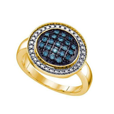 925 Sterling Silver Yellow 0.20CTW BLUE DIAMOND CLUSTER RING