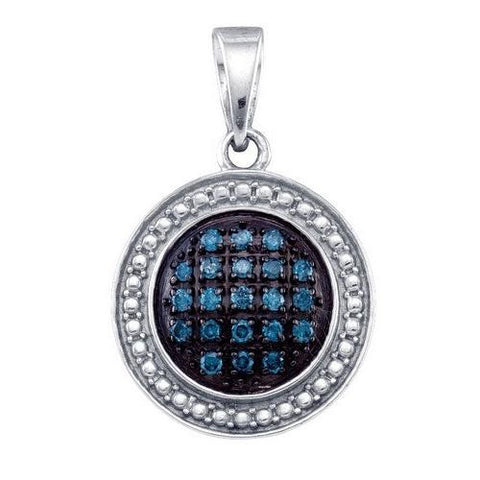 925 Sterling Silver White 0.20CTW BLUE DIAMOND  CIRCLE PENDANT