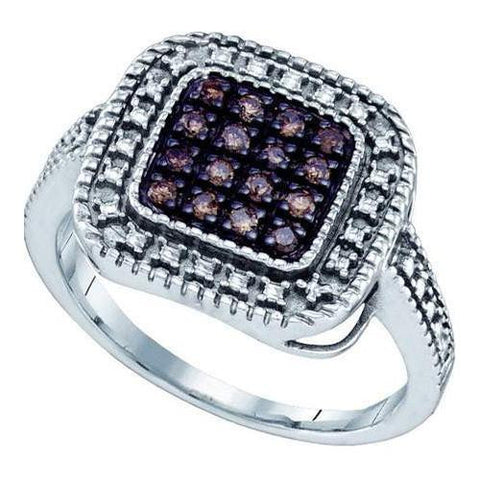 925 Sterling Silver White 0.19CTW COGNAC DIAMOND MICRO PAVE RING