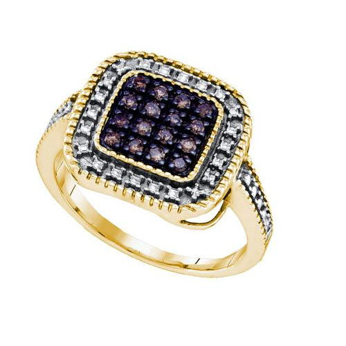 925 Sterling Silver Yellow 0.19CTW COGNAC DIAMOND MICRO PAVE RING