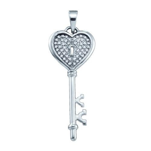 925 Sterling Silver White 0.16CTW DIAMOND  KEY PENDANT