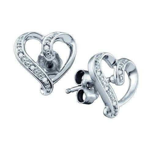 925 Sterling Silver White 0.020CT DIAMOND MICRO PAVE HEART EARRINGS