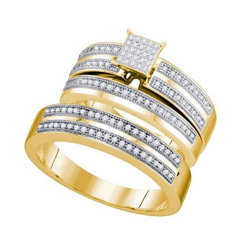 10K Yellow-gold 0.40CT DIAMOND MICRO PAVE TRIO SET