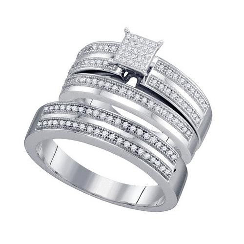 10KT White Gold 0.40CTW DIAMOND MICRO PAVE TRIO SET