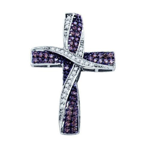 10KT White Gold 0.57CTW COGNAC DIAMOND   CROSS PENDANT