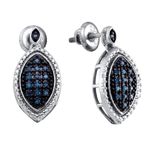 925 Sterling Silver White 0.25CTW BLUE DIAMOND  FASHION EARRINGS