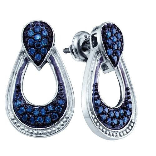 925 Sterling Silver White 0.68CTW BLUE DIAMOND  FASHION EARRINGS