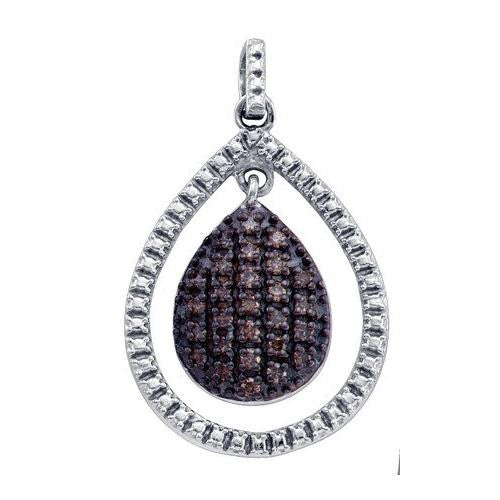 925 Sterling Silver White 0.40CTW COGNAC DIAMOND LADIES  FASHION PENDANT