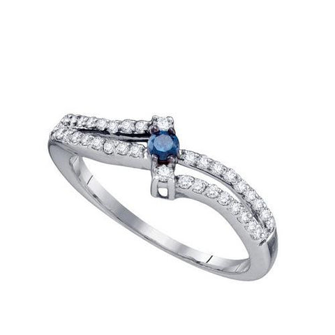 925 Sterling Silver White 0.34CTW BLUE DIAMOND  FASHION BAND