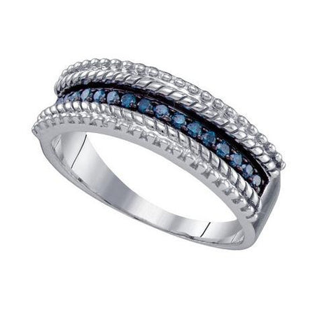 925 Sterling Silver White 0.23CTW BLUE DIAMOND  FASHION BAND