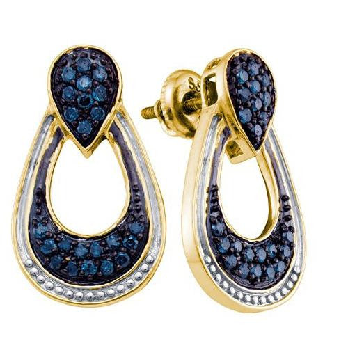 925 Sterling Silver Yellow 0.68CTW BLUE DIAMOND FASHION EARRINGS