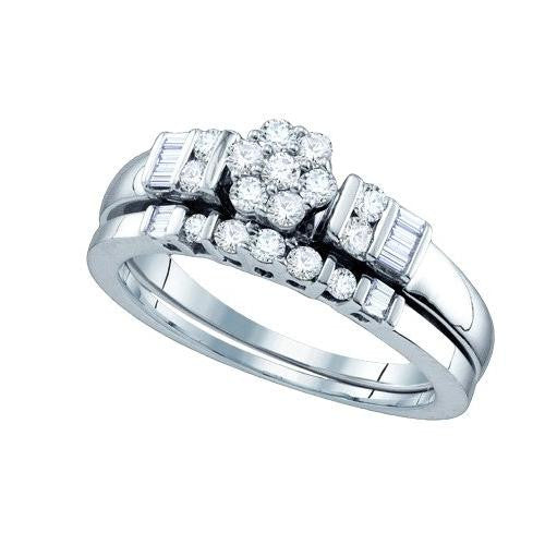 14K White-gold 0.54CT FLOWER DIAMOND  BRIDAL SET