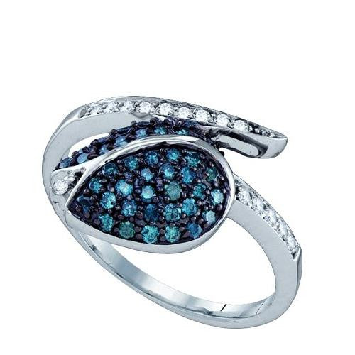 10KT White Gold 0.49CTW BLUE DIAMOND  MICRO PAVE RING