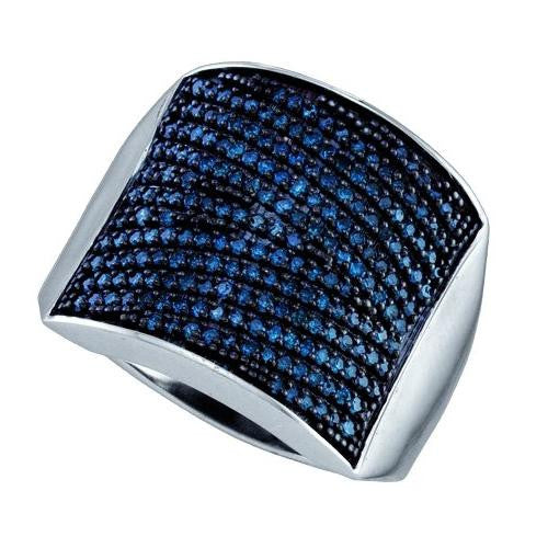 10KT White Gold 1.01CTW BLUE DIAMOND  MICRO PAVE RING