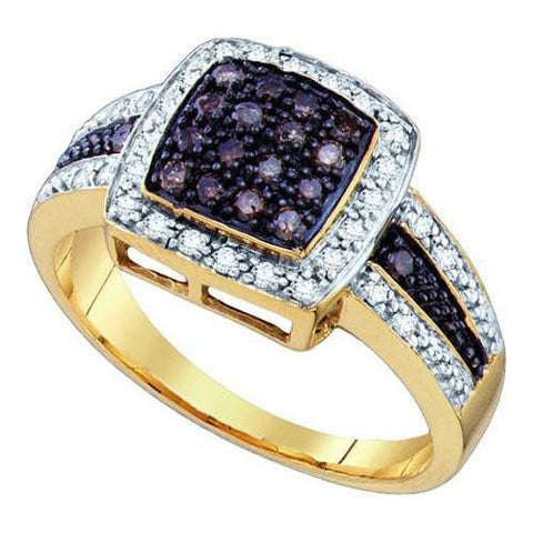 10KT Yellow Gold 0.53CTW COGNAC DIAMOND LADIES  MICRO-PAVE RING