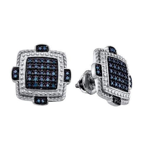 925 Sterling Silver White 0.40CTW BLUE DIAMOND  MICRO PAVE EARRINGS