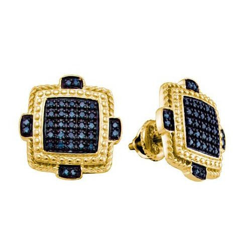 925 Sterling Silver Yellow 0.40CTW BLUE DIAMOND  MICRO PAVE EARRINGS