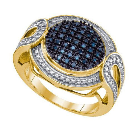 925 Sterling Silver Yellow 0.24CTW BLUE DIAMOND MICRO-PAVE RING