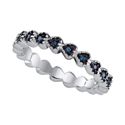 925 Sterling Silver White 0.23CTW BLUE DIAMOND  MICRO PAVE RING