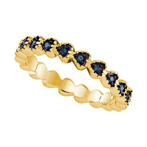 925 Sterling Silver Yellow 0.23CTW BLUE DIAMOND MICRO-PAVE RING