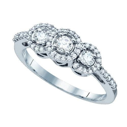 14K White-gold 0.49CT DIAMOND 3-STONE BRIDAL RING