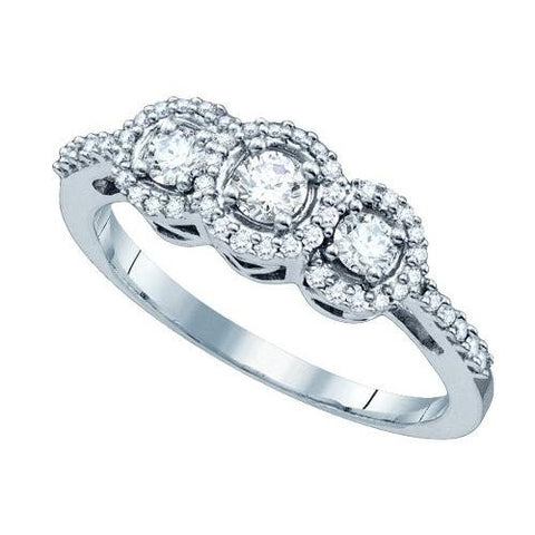 14K White-gold 0.49CT DIAMOND 3-STONE BRIDAL RING