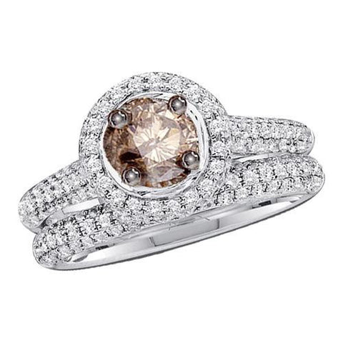 14KT White Gold 1.23CT COGNAC DIAMOND  BRIDAL SET