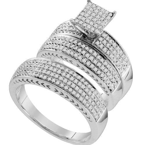 10KT White Gold 1.00CTWDIAMOND MICRO-PAVE TRIO SET