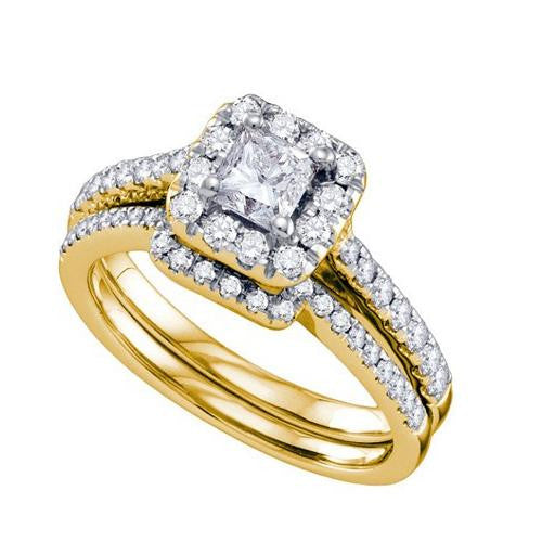 14K Yellow-gold 1.00 CT DIAMOND 0.43 CT CENTER PRINCESS BRIDAL SET