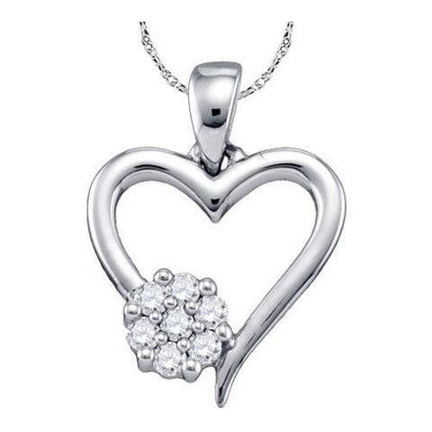 925 Sterling Silver White 0.10CTW DIAMOND HEART PENDANT