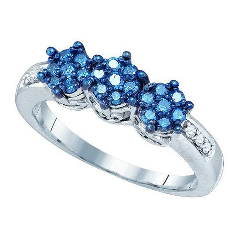 10KT White Gold 0.36CTW BLUE DIAMOND 3 FLOWER RING