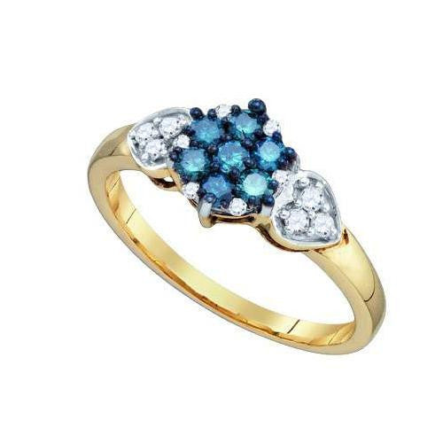 10KT Yellow Gold 0.36CTW BLUE DIAMOND FLOWER RING