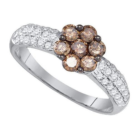 10KT White Gold 0.92CT COGNAC DIAMOND FLOWER RING