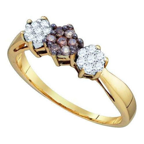 10KT Yellow Gold 0.26CTW COGNAC DIAMOND  FLOWER  RING