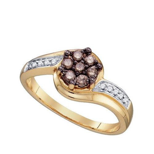 10KT Yellow Gold 0.34CTW COGNAC DIAMOND  FLOWER RING