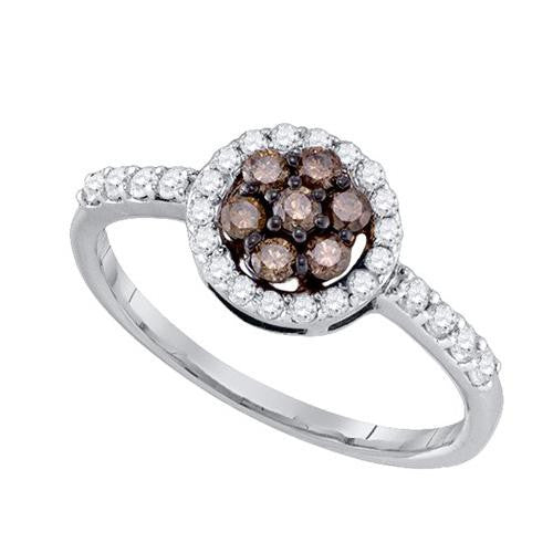 10KT White Gold 0.51CT COGNAC DIAMOND FLOWER RING