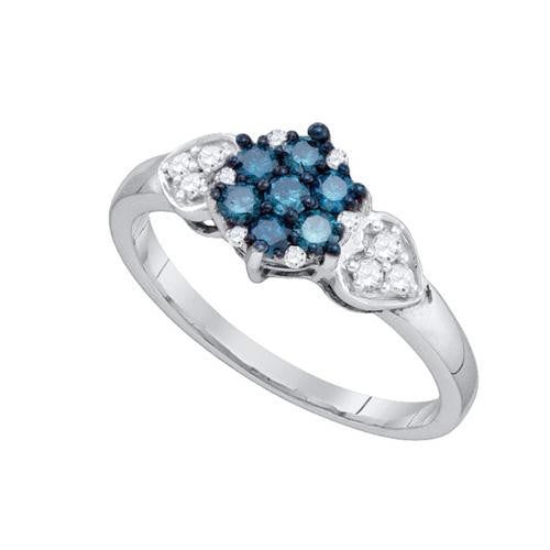 10KT White Gold 0.36CT BLUE DIAMOND FLOWER RING