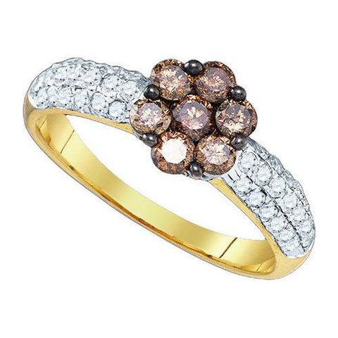 10K Yellow-gold 0.92CT COGNAC DIAMOND FLOWER RING