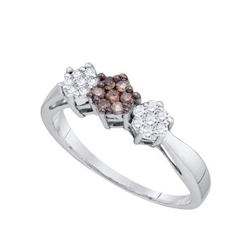 10KT White Gold 0.26CT COGNAC DIAMOND  FLOWER RING