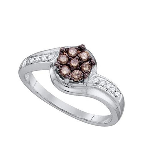 10KT White Gold 0.34CT COGNAC DIAMOND FLOWER RING