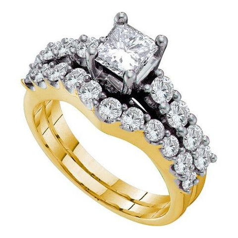 14K Yellow-gold 2.00CT DIAMOND  0.80CT CENTER PRINCESS BRIDAL SET