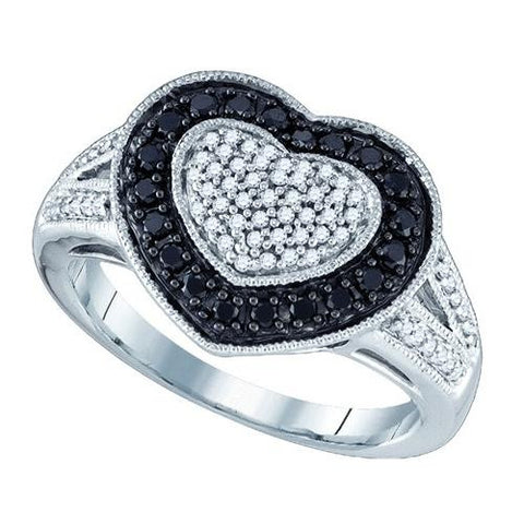 10K White-gold 0.51CTW BLACK DIAMOND HEART RING