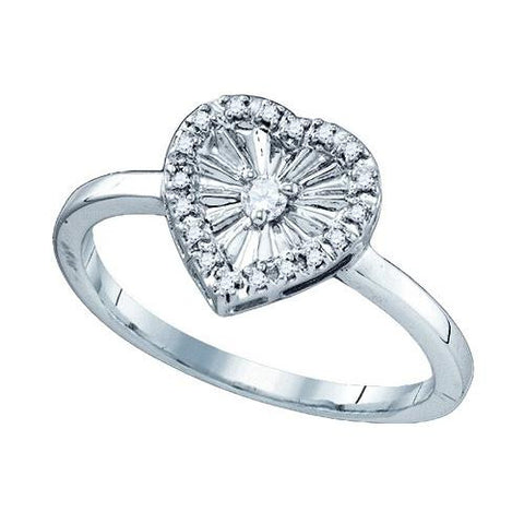 925 Sterling Silver White 0.10CTW DIAMOND HEART RING