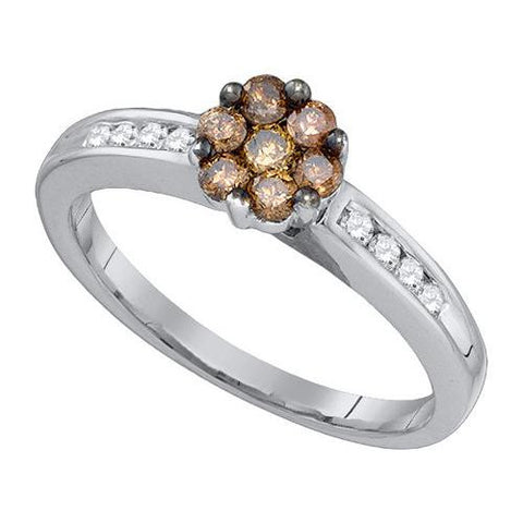 10KT White Gold 0.5CT COGNAC DIAMOND FLOWER RING